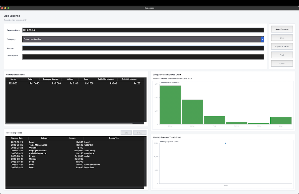 Expense tracking screenshot