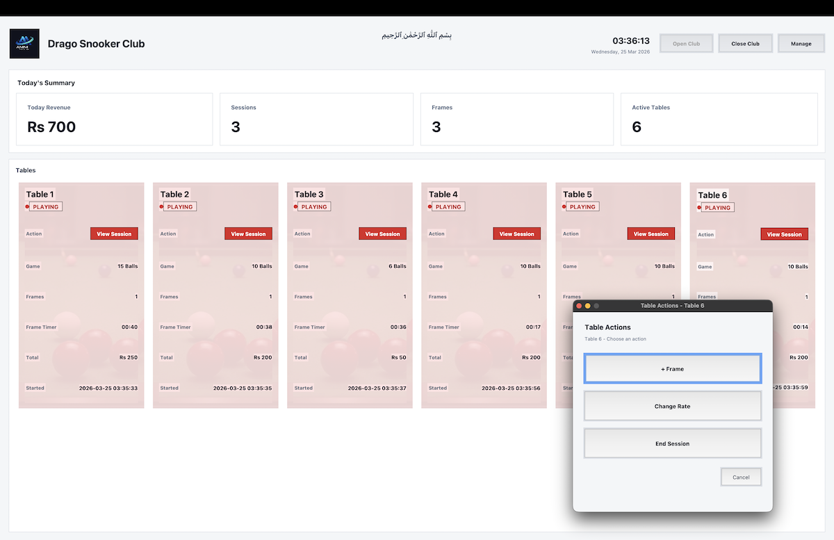 Live table sessions screenshot